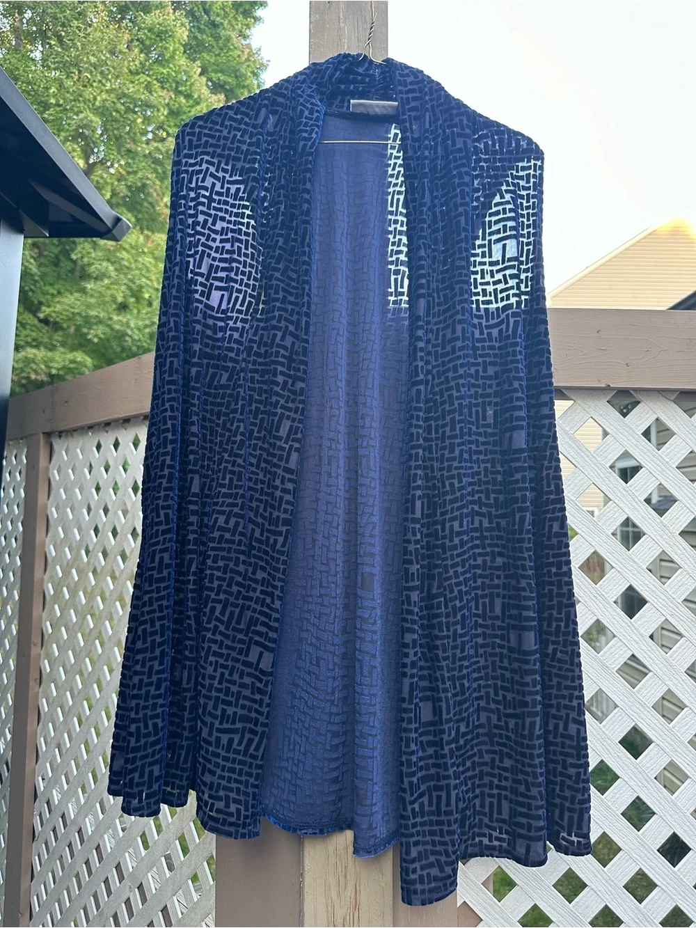 Women’s Navy Blue Patterned Velvet sweater duster